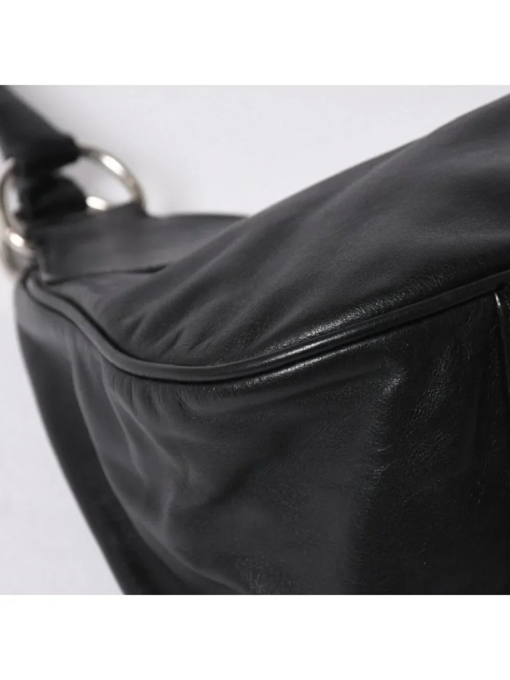 Prada Black Leather Handbag Silver Metal Patent Plate